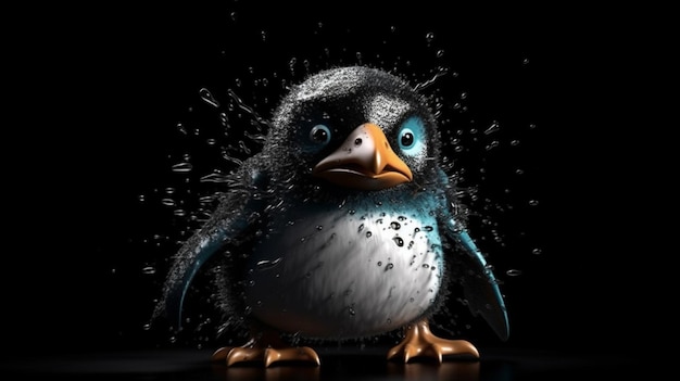 Un pinguino con una faccia nera e una faccia bianca è in piedi di fronte a uno sfondo nero ai generativo