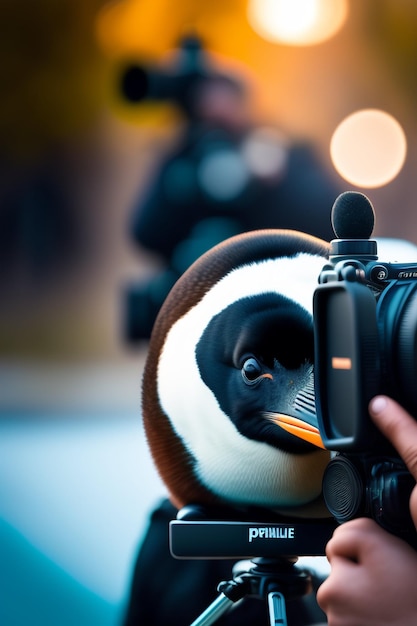 Un pinguino viene fotografato da un uomo.