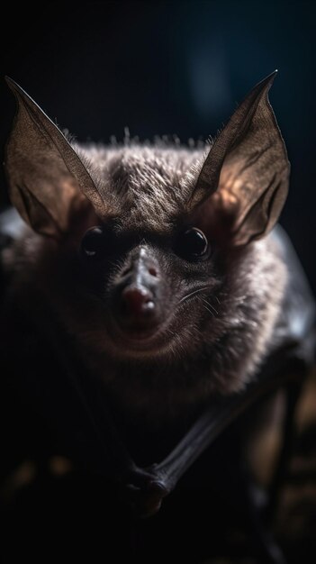 Un pipistrello è visto nel buio.