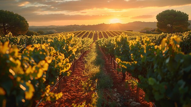 Un pittoresco vigneto bagnato da carta da parati dorata