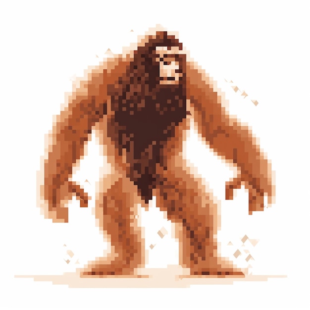 Un pixel art di un Bigfoot con gli occhi grandi.