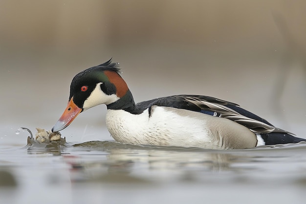 Un pochard che si tuffa per il cibo