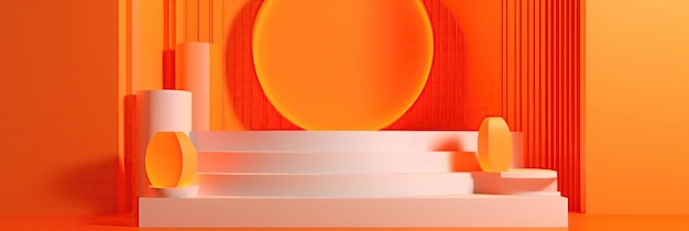 Un podio arancione su uno sfondo luminoso Palcoscenico per la composizione di rendering 3d del marchio di promozione Genera AI