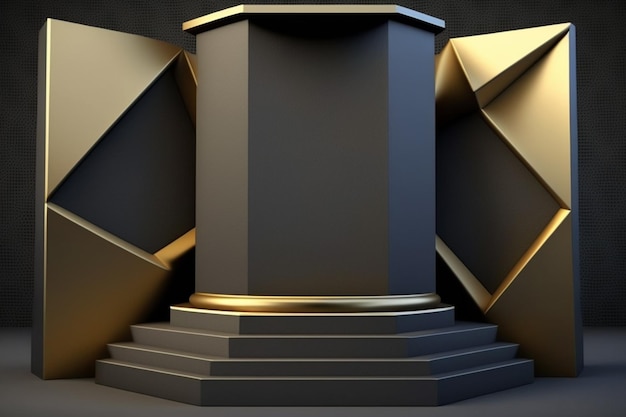 Un podio con colonne d'oro e nere e un podio d'oro.