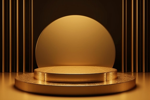 Un podio d'oro con un cerchio al centro e una luce al centro.