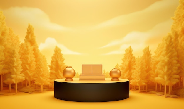 Un podio dorato con un oggetto dorato al centro dell'immagine.
