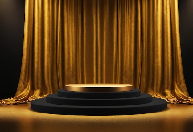 un podio dorato con uno sfondo dorato podio di lusso 3D
