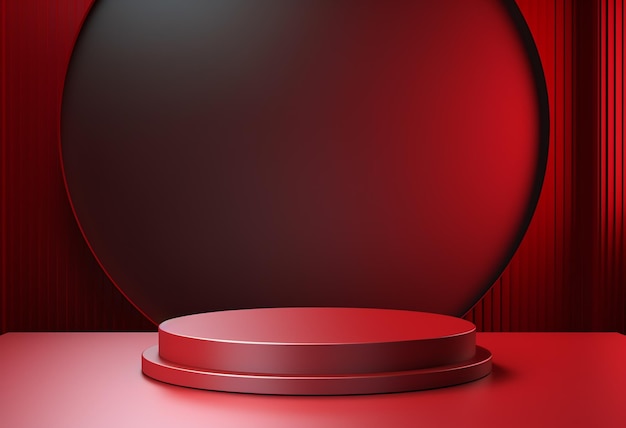 Un podio rosso con un cerchio rotondo al centro