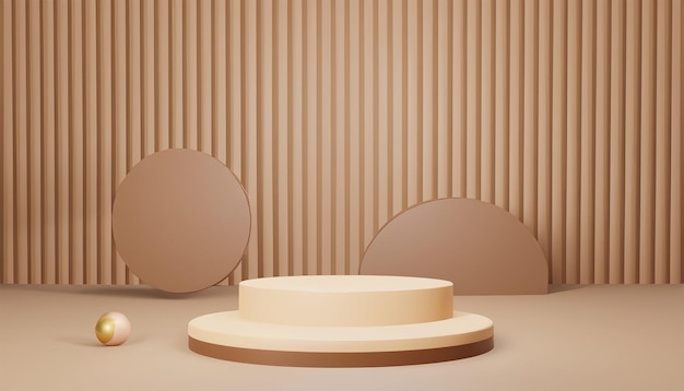 Un podio rotondo in una stanza con pareti marroni I prodotti di sfondo 3d mostrano una scena marrone con piattaforma
