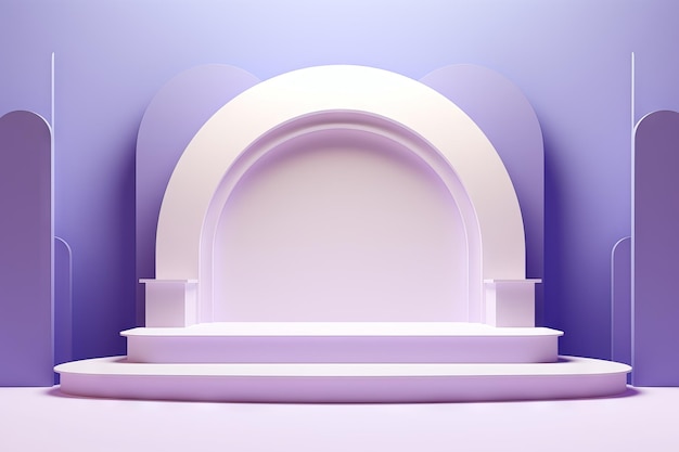 un podio su uno sfondo viola nello stile del viola chiaro e del beige chiaro
