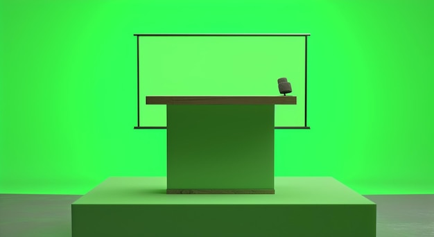 Un podio versatile adatto per eventi virtuali con schermi verdi e illuminazione Generative Ai