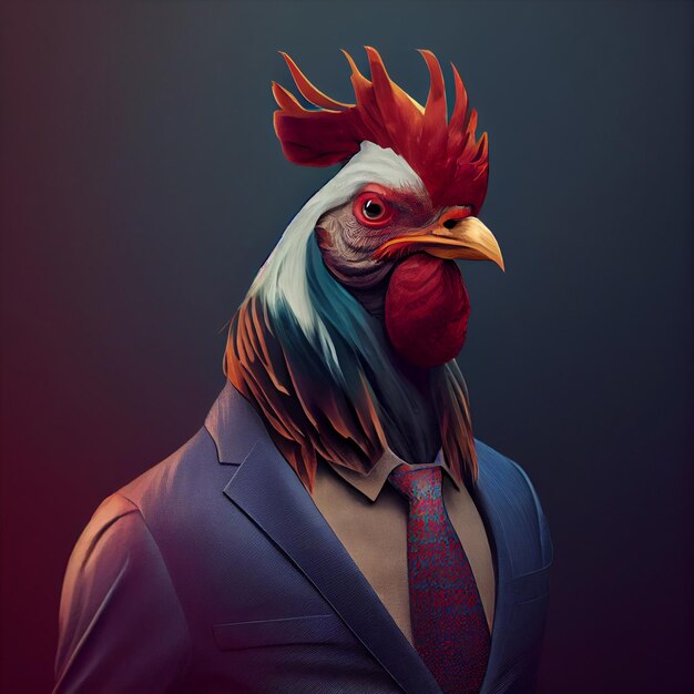 Un pollo che indossa abiti come un Boss NFT Art Generative AI