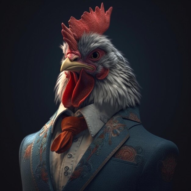 Un pollo che indossa abiti come un Boss NFT Art Generative AI