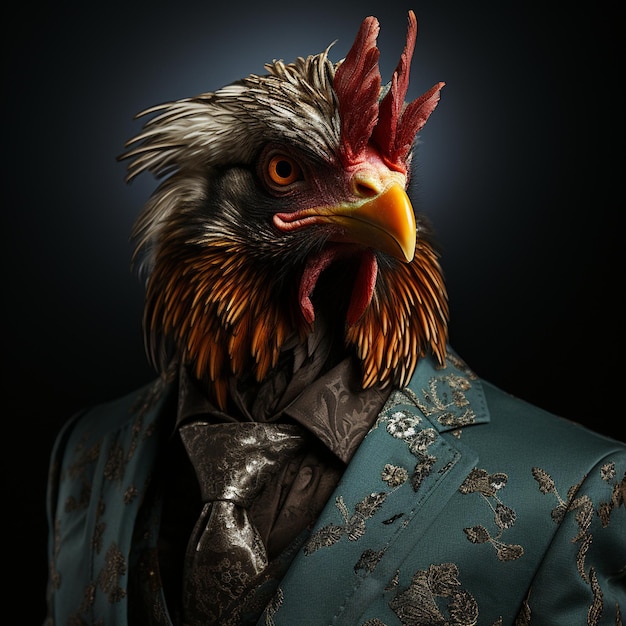 Un pollo che indossa abiti come un Boss NFT Art Generative AI