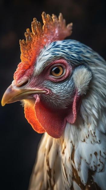 Un pollo con un occhio rosso e uno giallo