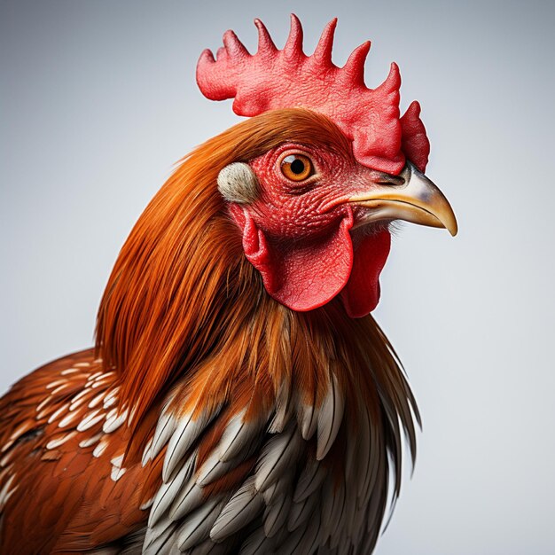 un pollo con un pettine rosso sulla testa