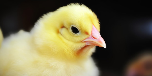 Un pollo giallo con un becco rosso