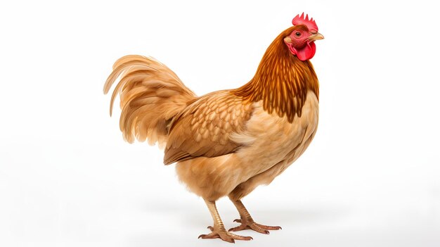 un pollo ordinario in piena crescita su uno sfondo bianco