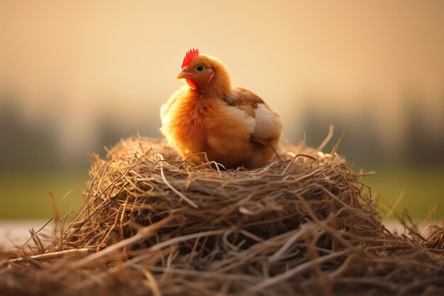 Un pollo si siede in un nido