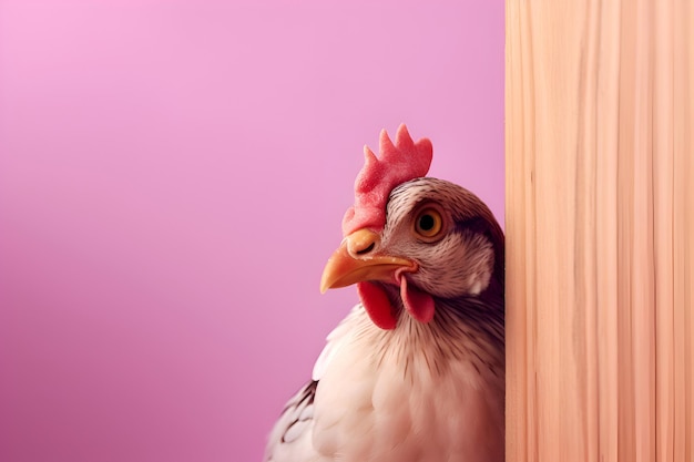 Un pollo su sfondo rosa IA generativa 1