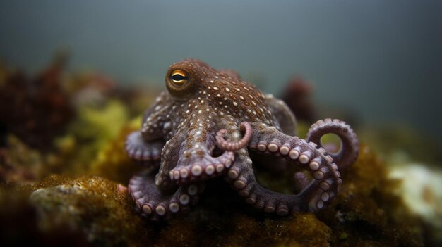 Un polpo siede su una roccia con gli occhi chiusi.