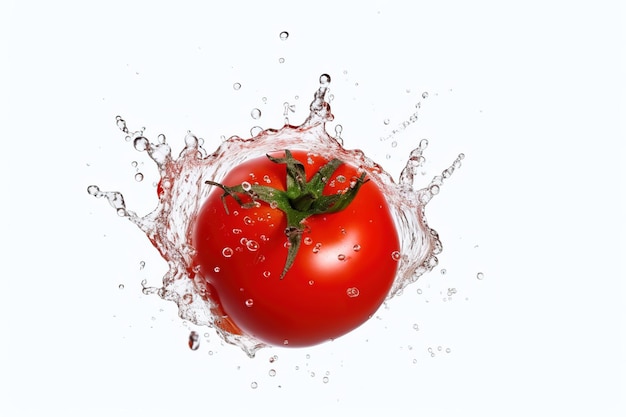 Un pomodoro che schizza in uno spruzzo d'acqua