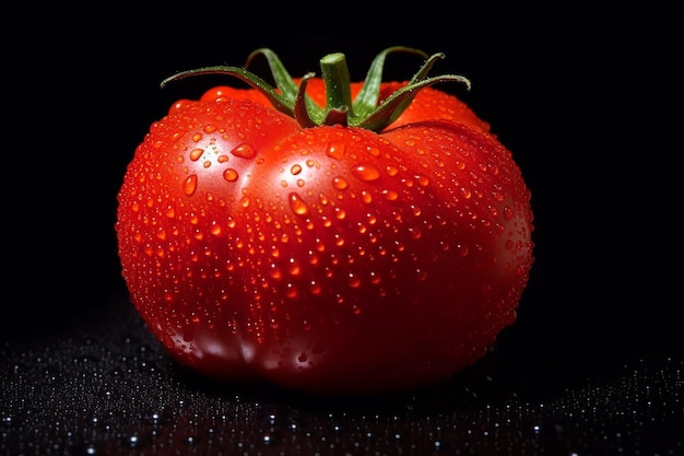 Un pomodoro con delle gocce d'acqua sopra