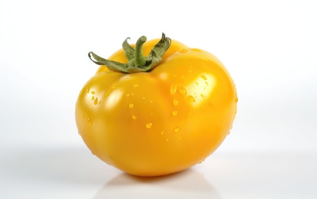 Un pomodoro giallo da vicino isolato su uno sfondo bianco vegetali freschi vegani ai generati