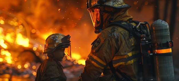 Un pompiere salva un bambino da un incendio