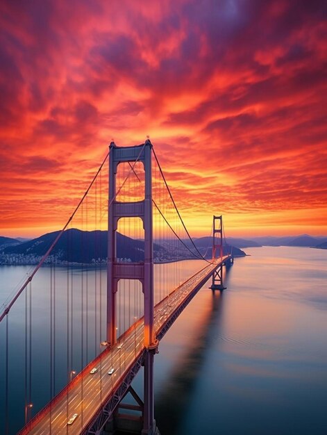 un ponte con un tramonto sullo sfondo