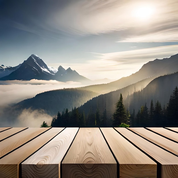 Un ponte di legno con le montagne sullo sfondo
