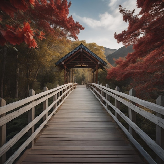 Un ponte di legno conduce a un ponte coperto.