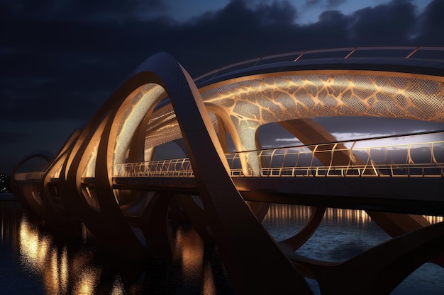 Un ponte futuristico e concettuale con dettagli intricati e illuminazione creata con l'intelligenza artificiale generativa
