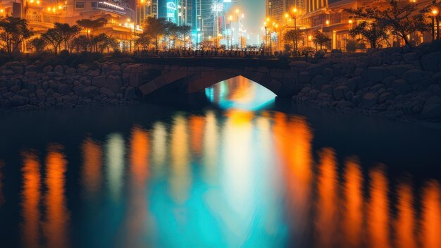 Un ponte su un fiume di notte