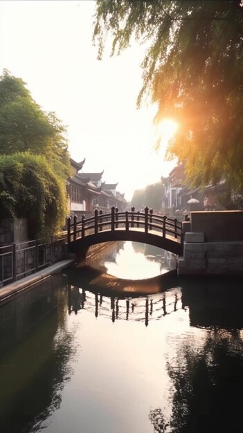 Un ponte su un fiume in una città cinese