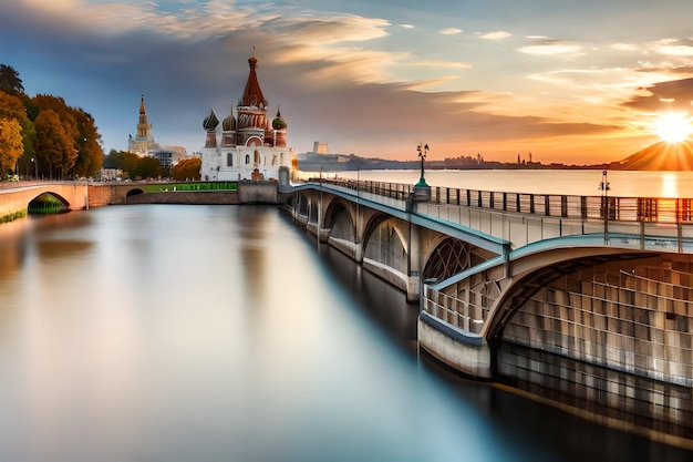 Un ponte sul fiume al tramonto