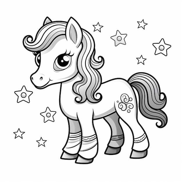 un pony di cartone animato con le stelle sullo sfondo generativo ai