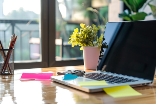 un portatile aperto in piedi sul desktop nell'interno della casa