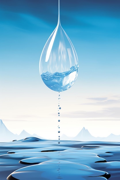 un poster 3D con una goccia d'acqua cristallina