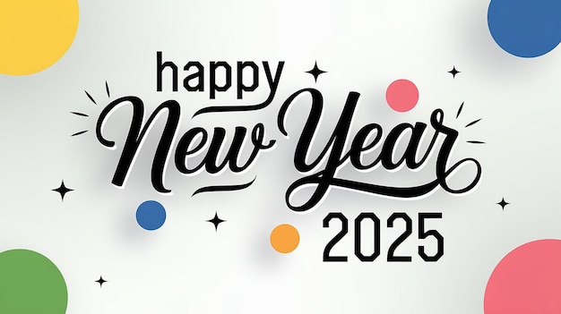 un poster bianco con un disegno colorato su di esso che dice buon anno nuovo