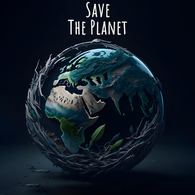 Un poster che dice salva la nostra terra con ciò che è già danneggiato
