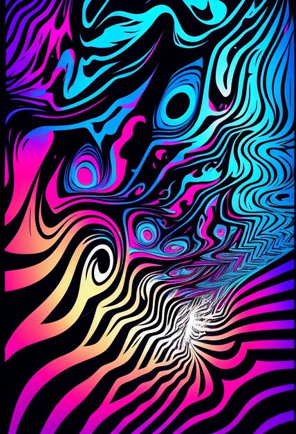 Un poster colorato con la scritta "psichedelico" sul fondo.