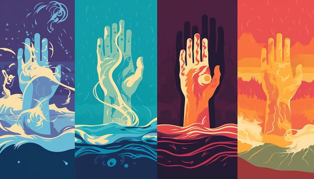 un poster con diverse esperienze sensoriali di acqua, bere, nuotare, lavarsi le mani, sentire