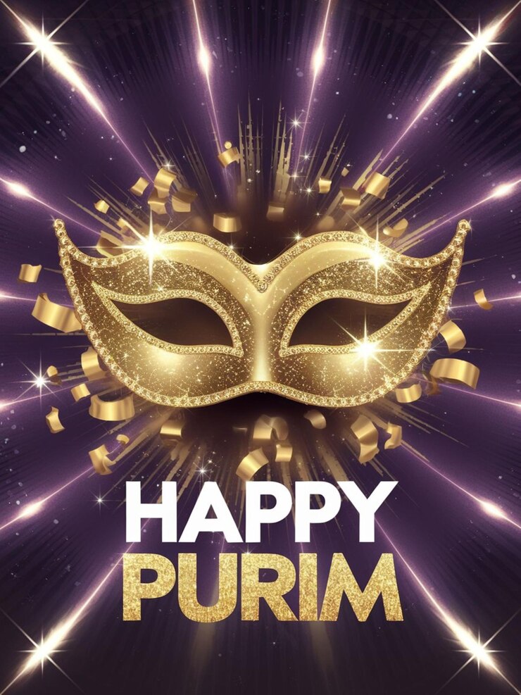 Un poster con il testo "felice celebrazione di Purim"