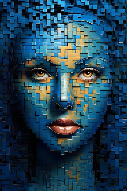 Un poster con il volto di una donna da puzzle