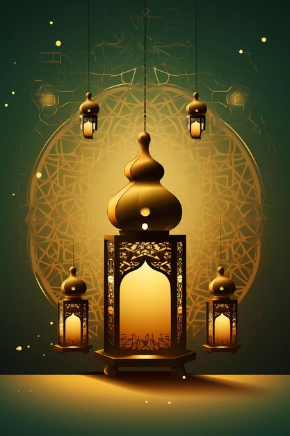 Un poster con lampade arabe e il testo ramadan kareem
