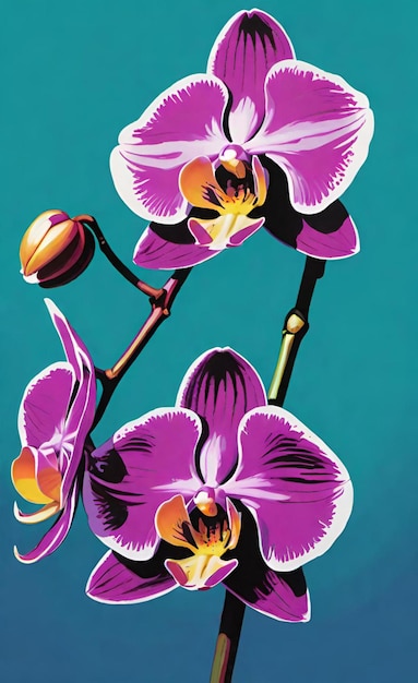 un poster con orchidee viola e rosa e un fiore