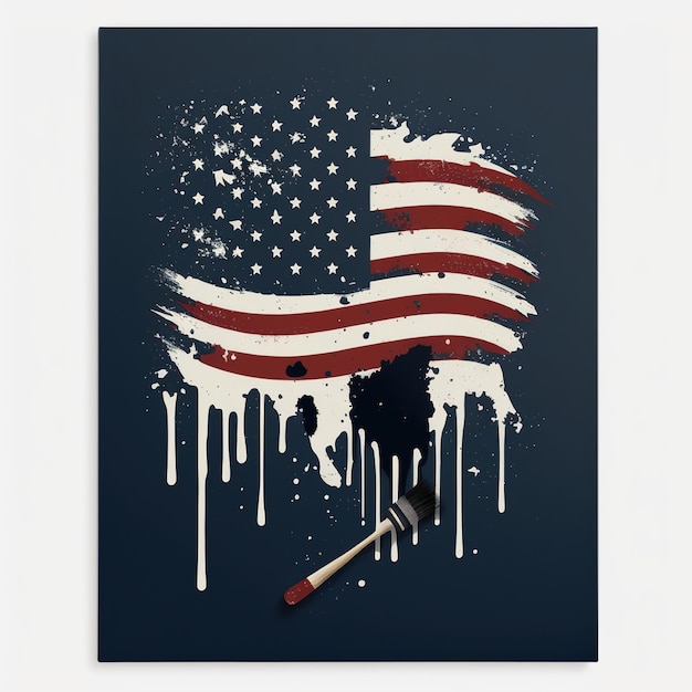 Un poster con una bandiera americana e un pennello