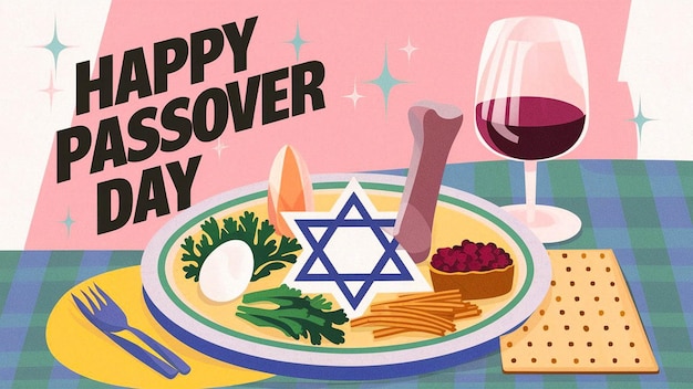 un poster con una foto di un piatto di cibo e un bicchiere di vino