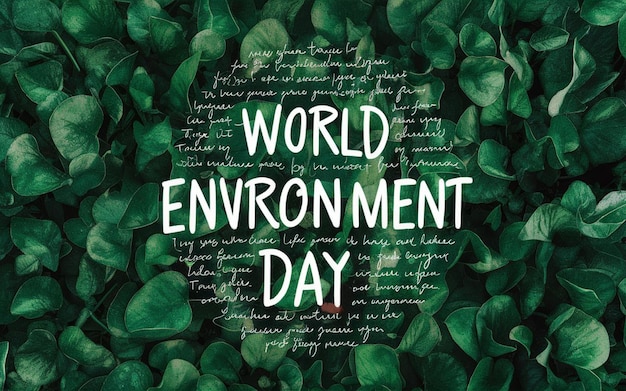 un poster con uno sfondo verde con le parole World Environment Day Day scritte su di esso